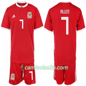 Camisolas de Futebol País de Gales ALLEN 7 Criança Equipamento Principal 2018/19 Manga Curta